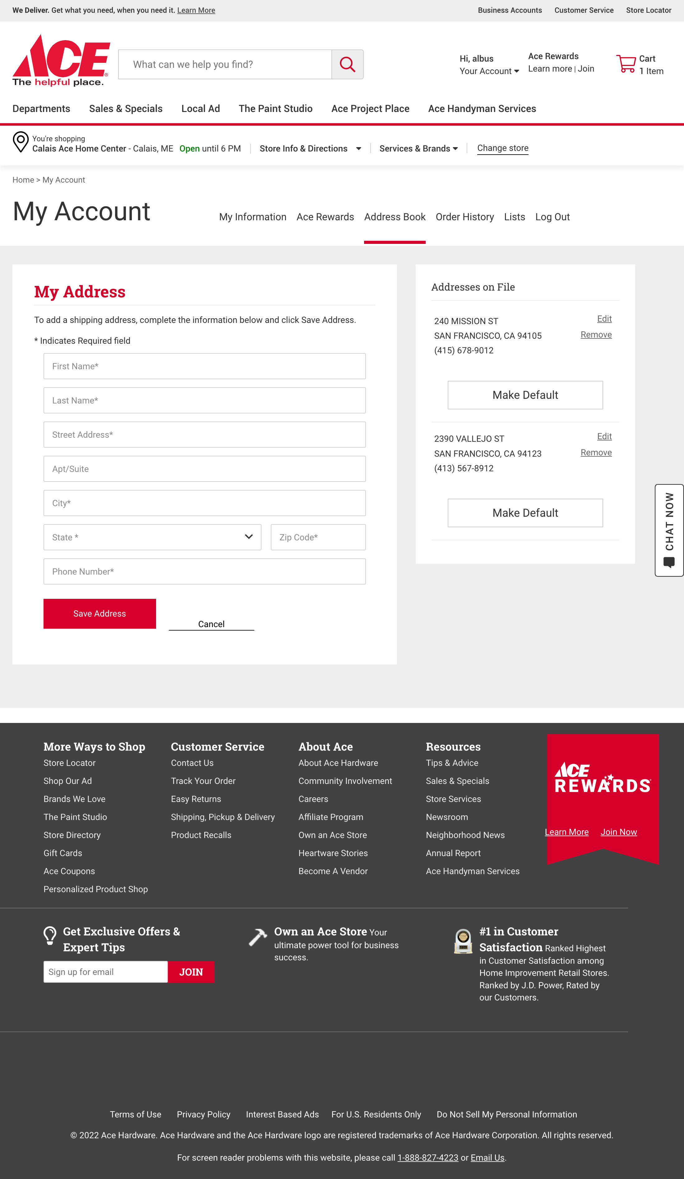 ACE Hardware’s Address Book 258 of 428 Address Book Examples